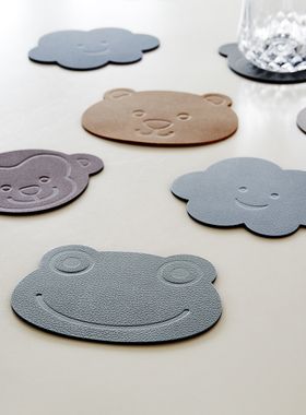 丹麦Lind dna儿童款皮革杯垫可爱动物北欧餐桌隔热碗垫小熊 云朵