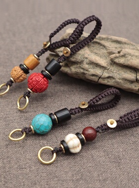 A252藏饰钥匙扣挂件吊坠绳半成品铜圈款绳编男女汽车DIY材料饰品