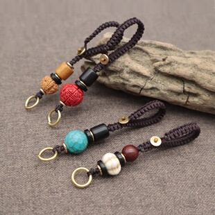 A252藏饰钥匙扣挂件吊坠绳半成品铜圈款绳编男女汽车DIY材料饰品