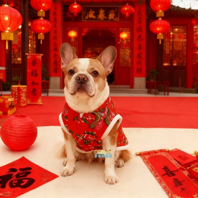 法斗专用衣服小型犬冬装2025新款厚款新年冬装棉衣狗狗东北大花袄