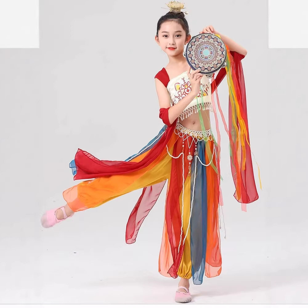 新款中国风汉服舞蹈服敦煌飞天儿童演出服异域风情古典舞反弹琵琶图片