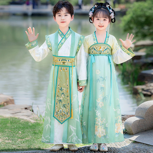国学服男童女童汉服古装六一表演服唐装儿童书童三字经演出服学生
