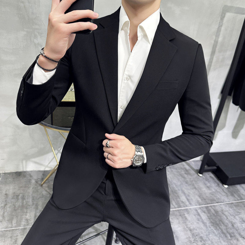 男士休闲痞帅小西装外套高级感商务修身黑色单西上衣结婚西服套装