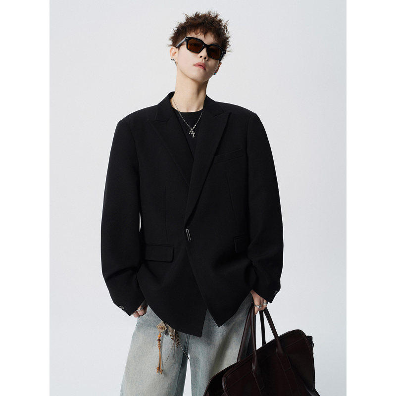 冷淡系黑色西装外套男款春秋款大码休闲西服夹克高级感痞帅DK制服