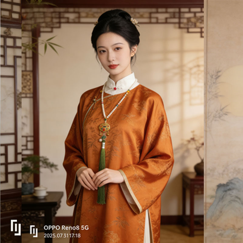 新中式项链绿色 珍珠项链 璎洛明制长款背云流苏顶链汉服长流苏