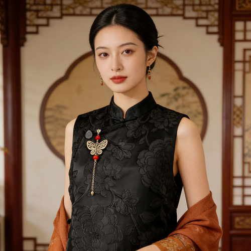 红依新中式老银流苏蝴蝶压襟挂件