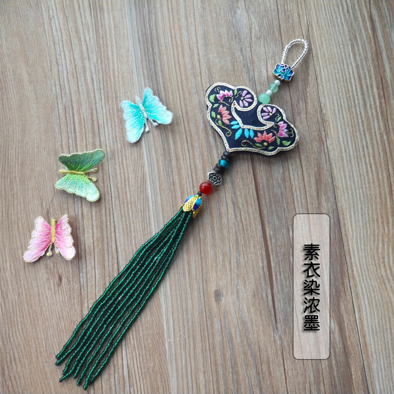 素衣染浓墨。纯手工双面刺绣 流苏挂件 女配饰古典中式旗袍压襟扣