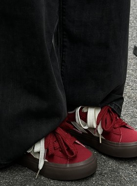 一颗西红柿新款女秋冬复古红色厚底板鞋小众百搭休闲运动鞋帆布鞋