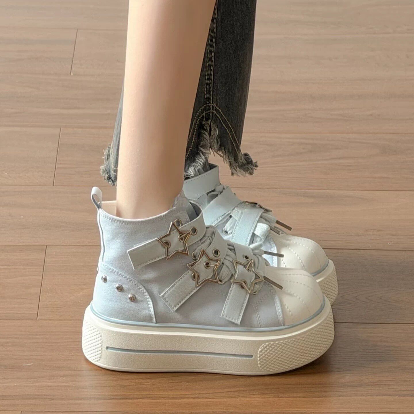 夏季百搭高帮星星帆布板鞋女款