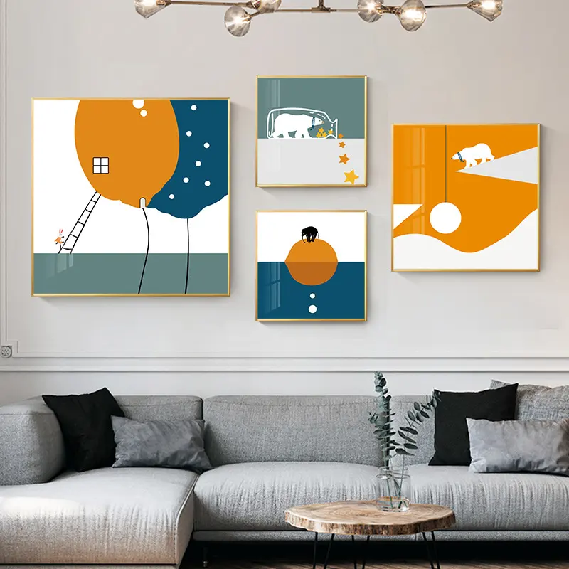北欧现代简约装饰画卡通动物熊猫挂画儿童房床头壁画餐厅背景墙面图片