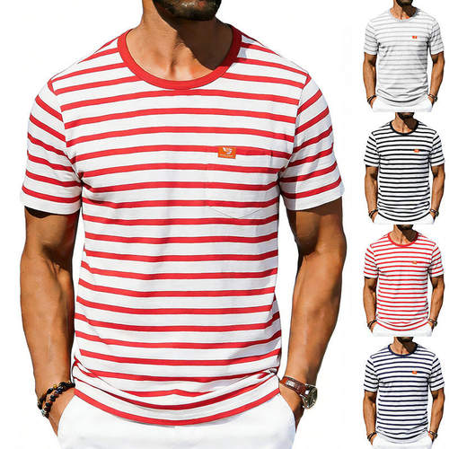 2026跨境美式夏季男士OVERSIZE复古通勤宽松简约休闲圆领短袖T恤