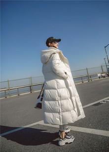 2025外套90过膝外套冬季新款中长款腰带韩版连帽羽绒服白鸭绒保暖