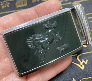 天然和田玉青玉马牌皮带扣头马到成功腰带扣生肖马男士男款腰饰品