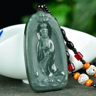 正品天然和田玉青玉观音吊坠女款玉石项链玉佩挂件国风男款牌子