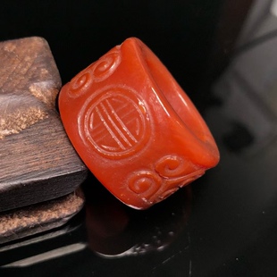 天然藏区回流高油包浆老玛瑙雕花戒指男款玉石指环刻扳指送礼佳品