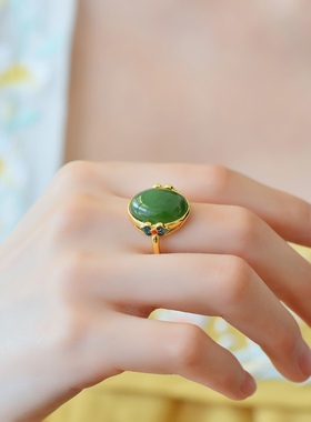保真和田碧玉开口戒指显白925银