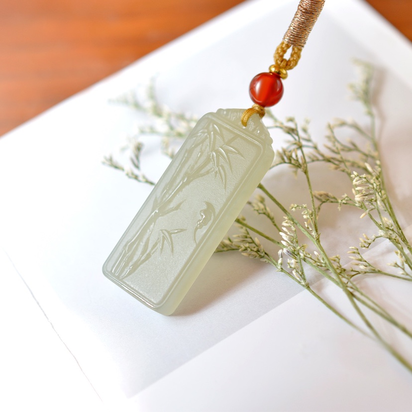 正品天然和田玉青海料竹叶子牌子吊坠男女款节节高升玉石挂件首饰