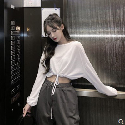 长袖短款露脐上衣服女T恤