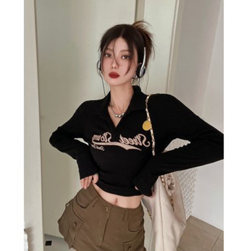 短款polo短款上衣辣妹春秋