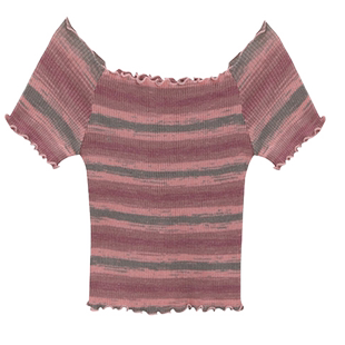 秋天条纹长袖t恤女背带裤里面穿的衣服搭配牛仔阔腿哈伦裤的上衣