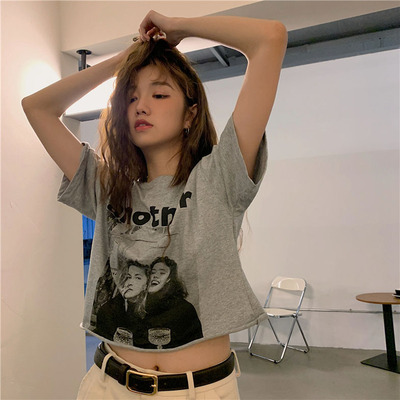 露脐t恤女短款短袖jazz上衣