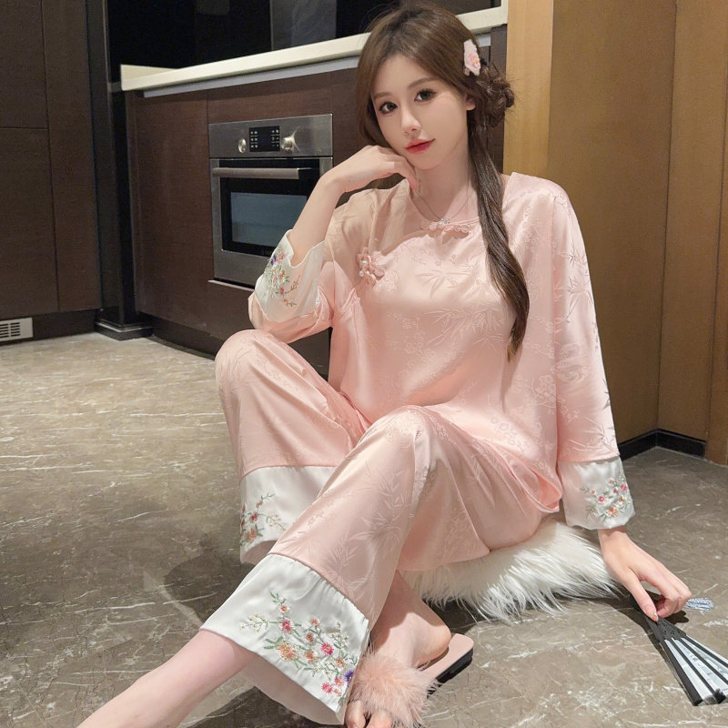 古风古韵秋冬季新款水月霓裳国风盘扣丝绸女款居家服长裤长袖套装