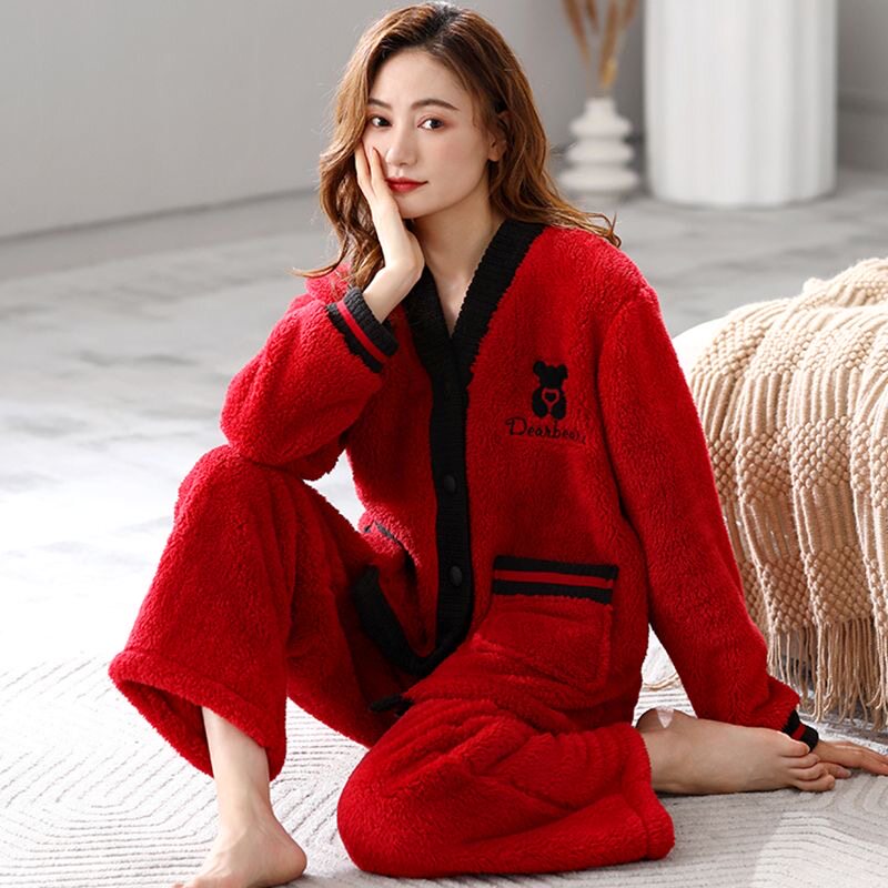 冬季睡衣女本命年红色大码家居服