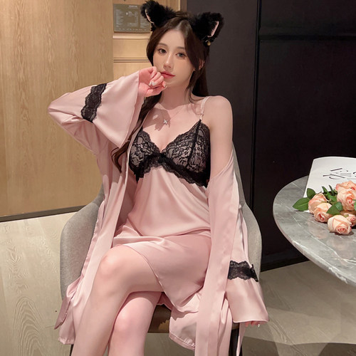 同款带胸垫性感蕾丝吊带睡裙日系睡袍女25年新款纯欲心机套装冰丝