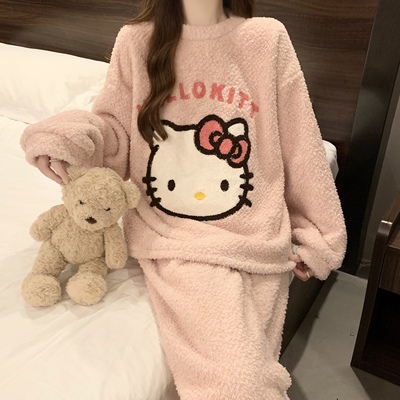凯蒂猫珊瑚绒甜美学生长款睡裙女