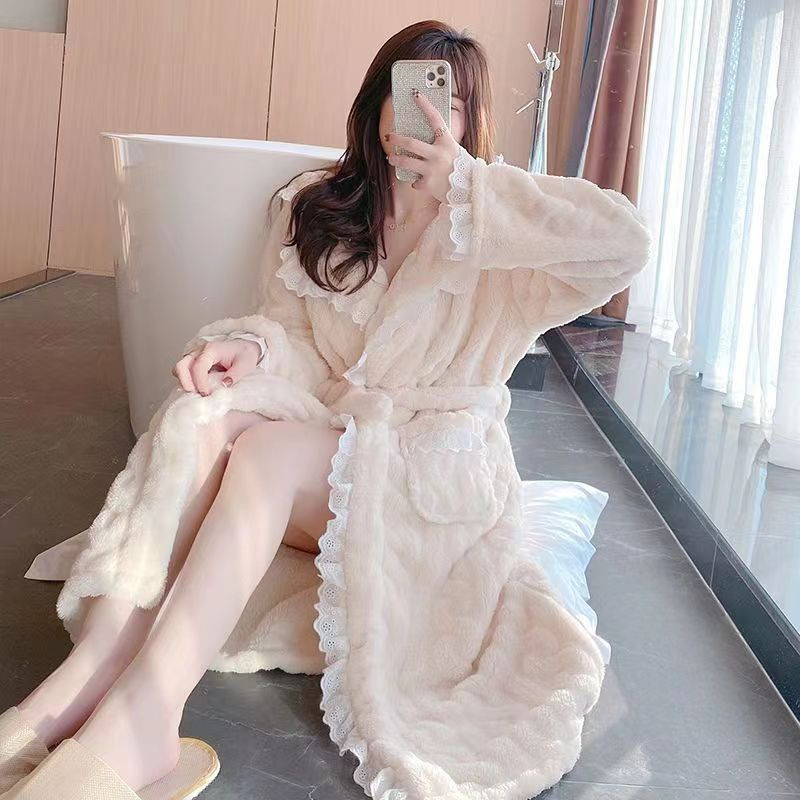 2026年新款睡袍女秋冬季甜美性感珊瑚绒加厚长款睡衣女春秋款浴袍