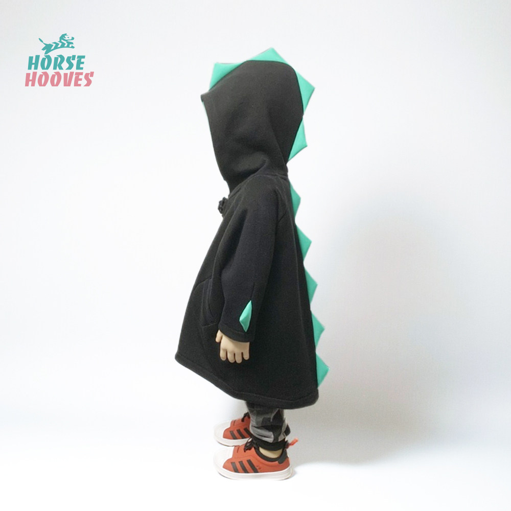 horsehooves原创设计婴幼宝宝秋冬斗篷小恐龙连帽迷彩藏蓝色外套