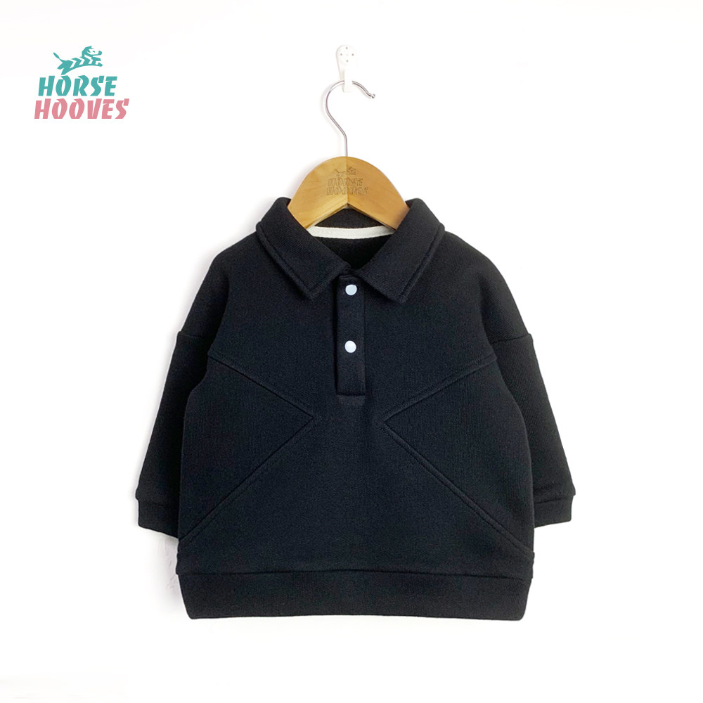 HorseHooves好肤丝原创设宝宝针织Polo风格黑色卫衣外套春秋加绒