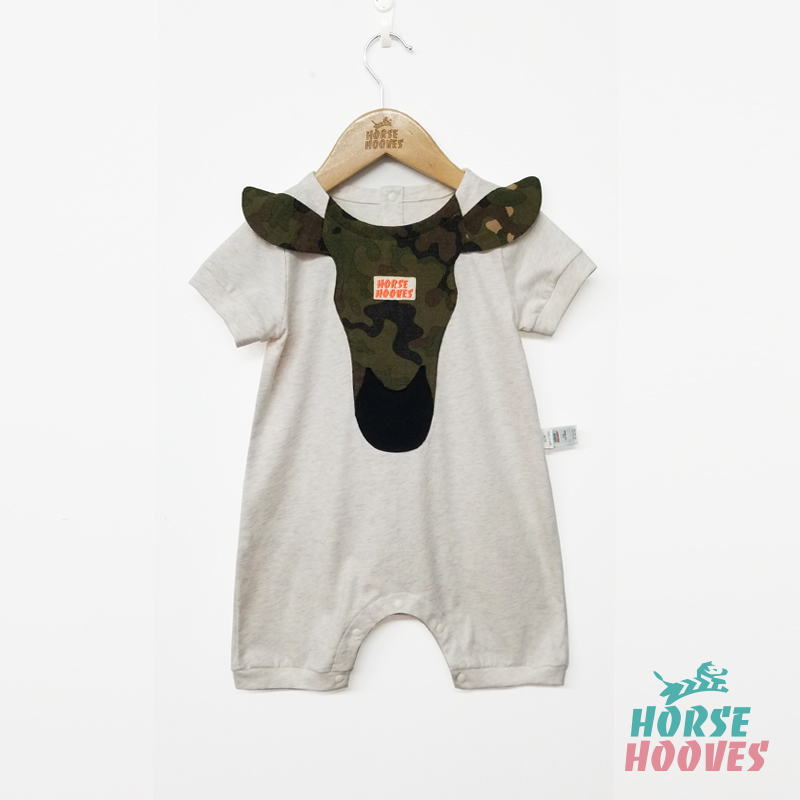 horsehooves好肤丝原创设计宝宝迷彩小马贴布短袖连体衣夏季爬服