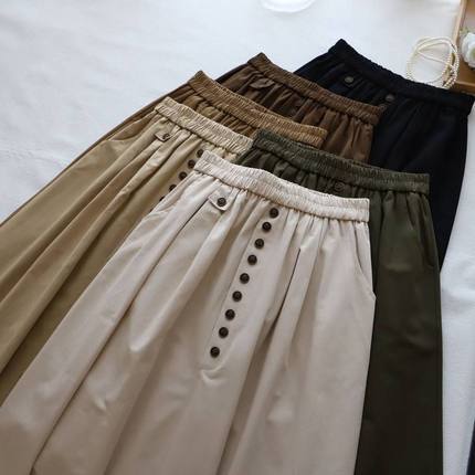 2025春夏新款长裙韩版复古小扣大摆半身裙3226 强明女装