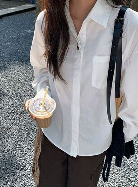 韩慵懒风长袖衬衫减龄时尚洋气百搭气质上衣衬衣女530849强明女装