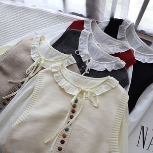 2025秋季新甜美系带圆领长袖衬衫彩扣针织马甲两件套2442强明女装