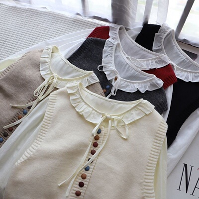 2025秋季新甜美系带圆领长袖衬衫彩扣针织马甲两件套2442强明女装