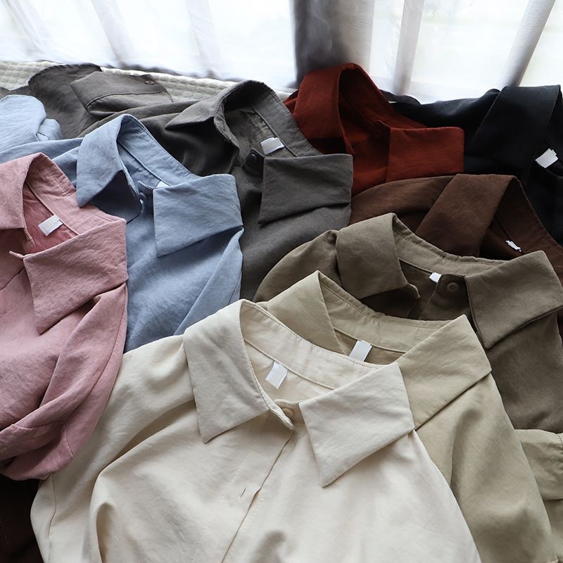 2025秋季新款纯色长袖衬衫宽松休闲气质减龄百搭上衣2247强明女装