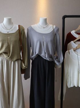 2025秋新款韩版甜美两件套吊带背心+短款长袖针织衫4734 强明女装