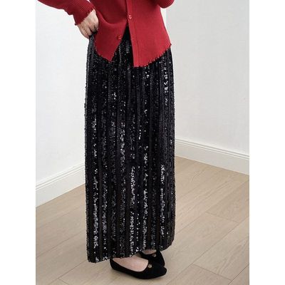 言双名媛风亮片字裙半身裙女冬季