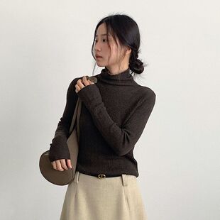 纱网肌理高领修身打底衫女秋冬弹力修身显瘦长T恤11061强明女装