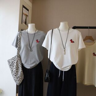 2026春夏新款韩版圆领简约卡通休闲显瘦百搭短袖T恤6044强明女装