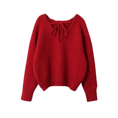 绑带前后穿领毛衣女装新款法式