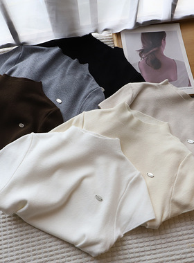 2025夏季新款半高领修身显瘦短款针织衫时尚抽褶上衣9963强明女装