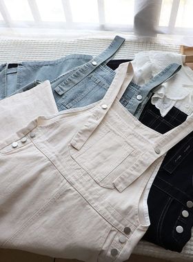 2025夏新品韩版减龄背带连衣裙女宽松显瘦直筒牛仔裙3667强明女装