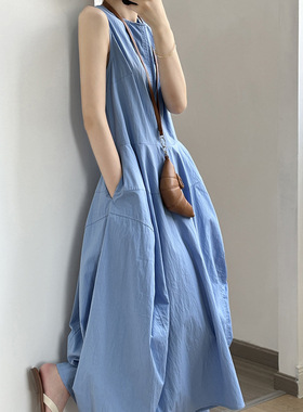 花苞大摆无袖连衣裙2025夏新气质高级感简约背心裙82103 强明女装