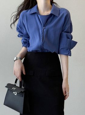 法式设计感套头衬衫秋季新款气质垂感宽松通勤上衣82571 强明女装
