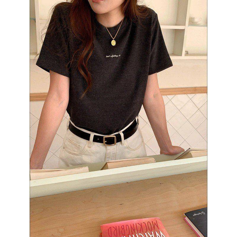 早春新款 博主叠搭刺绣字母短袖T恤打底ZY3839强明女装,女装/女士精品,T恤,淘宝优惠券,粉丝福利购,淘宝优惠卷