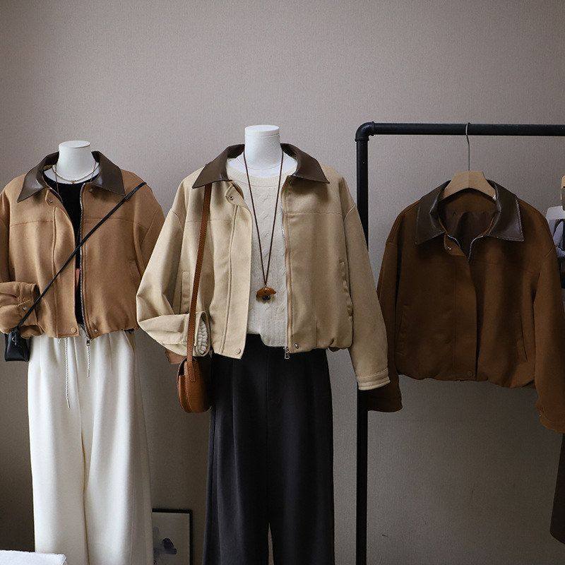 2025秋冬新款韩版时尚pu皮翻领酷飒减龄短款夹克外套5560强明女装,女装/女士精品,短外套,淘宝优惠券,粉丝福利购,淘宝优惠卷