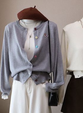 2025秋冬新款韩版圆领彩扣卡通刺绣减龄针织开衫外套4948强明女装